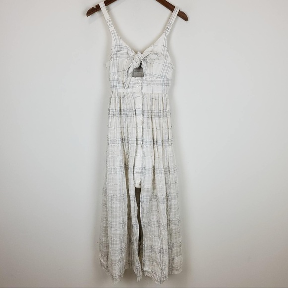 Shona Joy Tie Front Cream Linen Blend Midi Dress - Picture 3 of 9